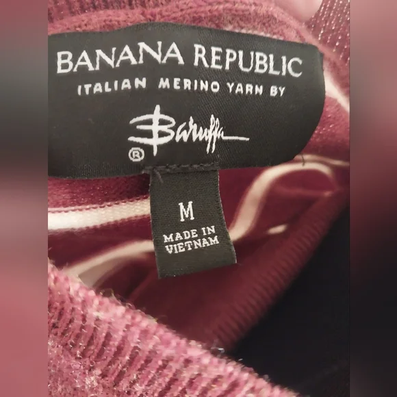 Italian Merino Yarn Striped Rust and White Sweater Size MED Banana Republic - Picture 2 of 8